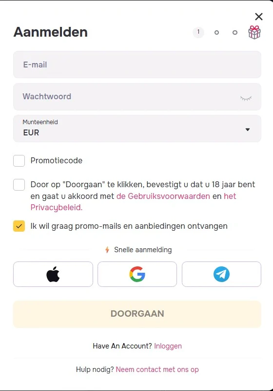 GTBET Registratie